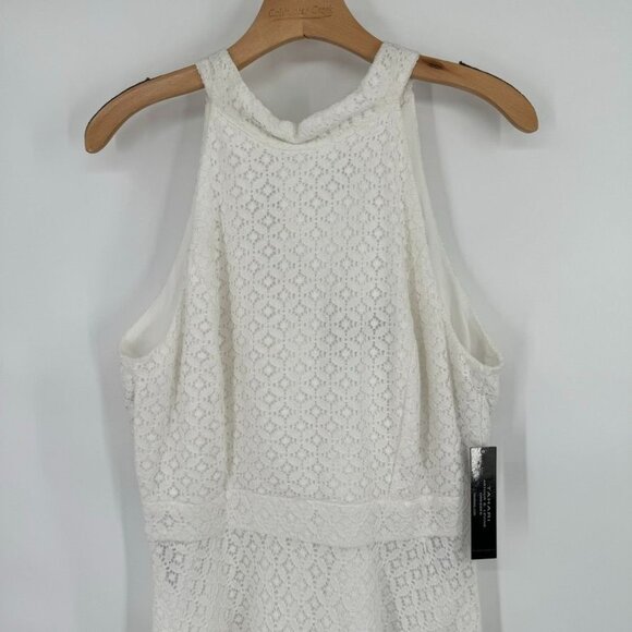 Tahari white eyelet Sleeveless Dress Womens Size 10 cotton mock neck tie new - Picture 7 of 14